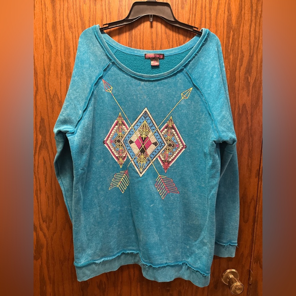 Rock & Roll Cowgirl Teal Sweater